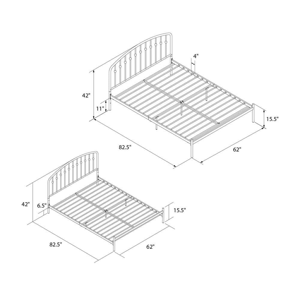 Narla Black Metal Queen Platform Bed Frame with Adjustable Height