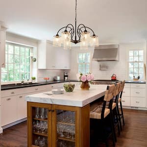 30.3 in. 6-Light Black Classic Farmhouse Crystal Chandelier for Kitchen Island