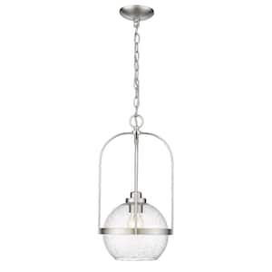 Devonshire 1-Light Round Brushed Nickel Pendant with Clear Seeded Glass