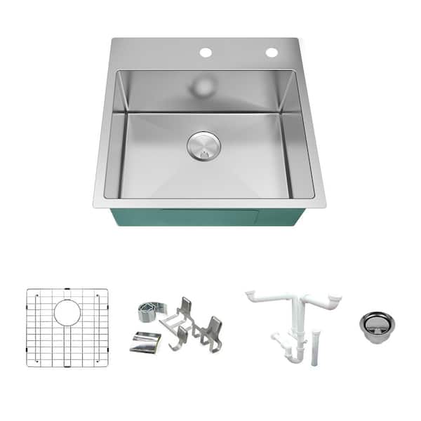 Transolid Diamond 16-Gauge Stainless Steel 23 in. Single Bowl Drop-In Kitchen Sink Kit with Magnetic Accessories