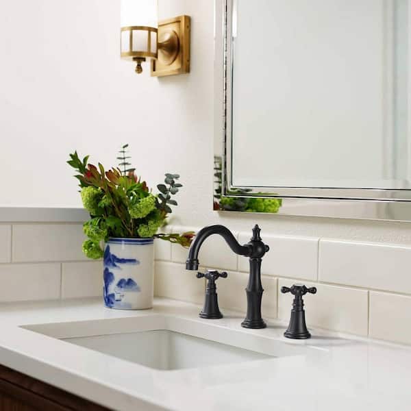 Antique 8 in. Widespread Deck Mount 2-Handle Bathroom Faucet in Matte Black