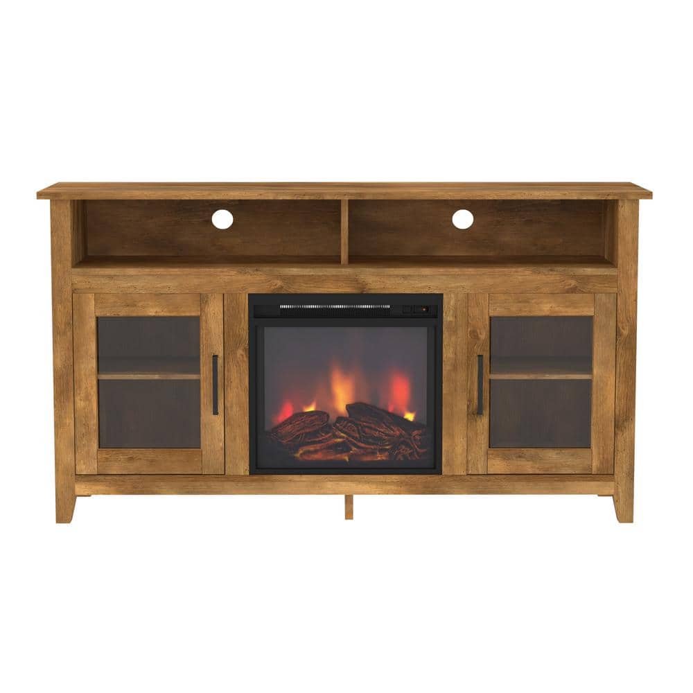Boyel Living Barnwood Modern AngledSide Fireplace Corner TV Stand Fits