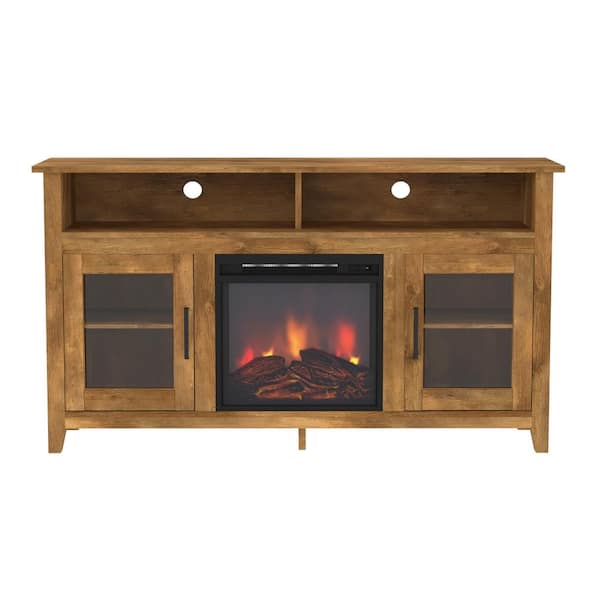 Boyel Living Barnwood Modern Angled-Side Fireplace Corner TV Stand Fits TVs up to 50 to 65 in.