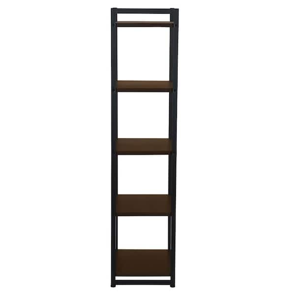 Narrow Bookshelf With 5 Shelves, Tall Slim Metal Bookcase