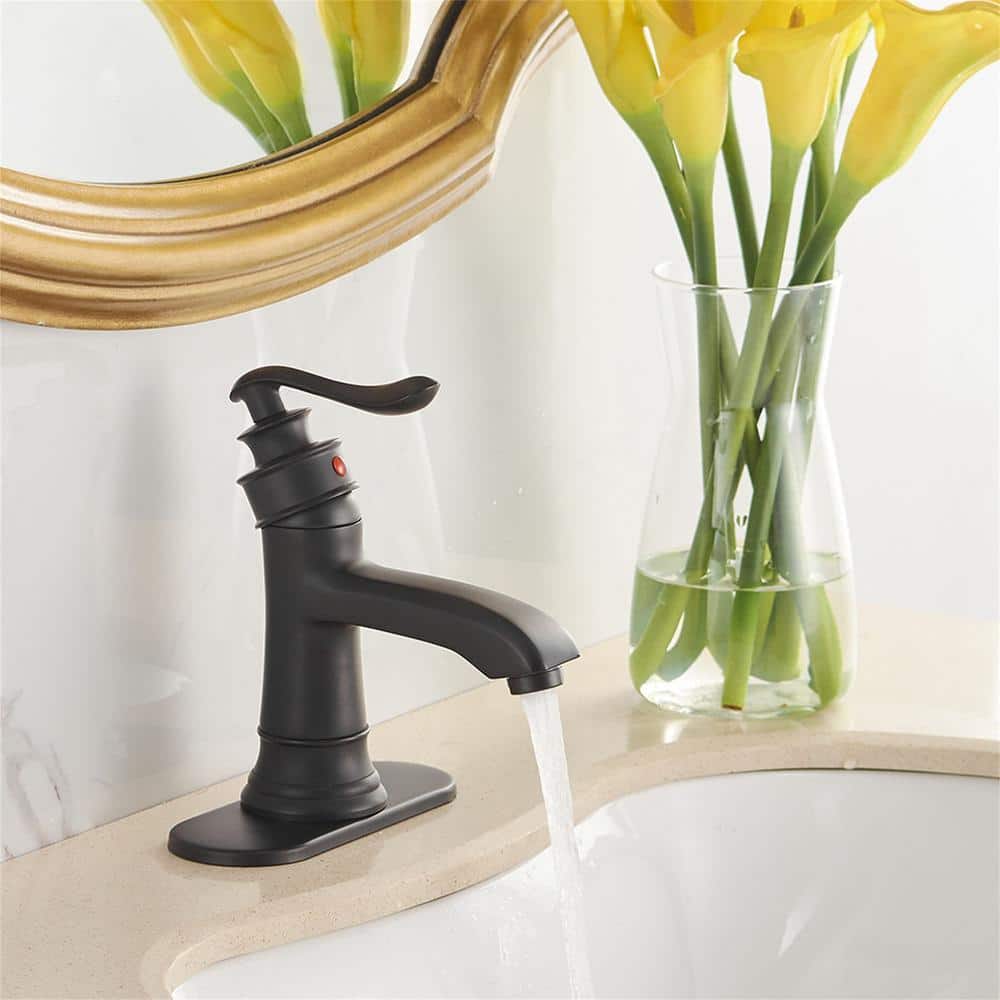 Matte Black Single Handle Brass Bathroom Faucet with Pop-Up Drain