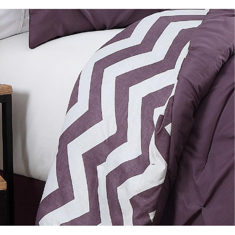 Plum Queen Reversible Microfiber Comforter Set with Decorative Pillows