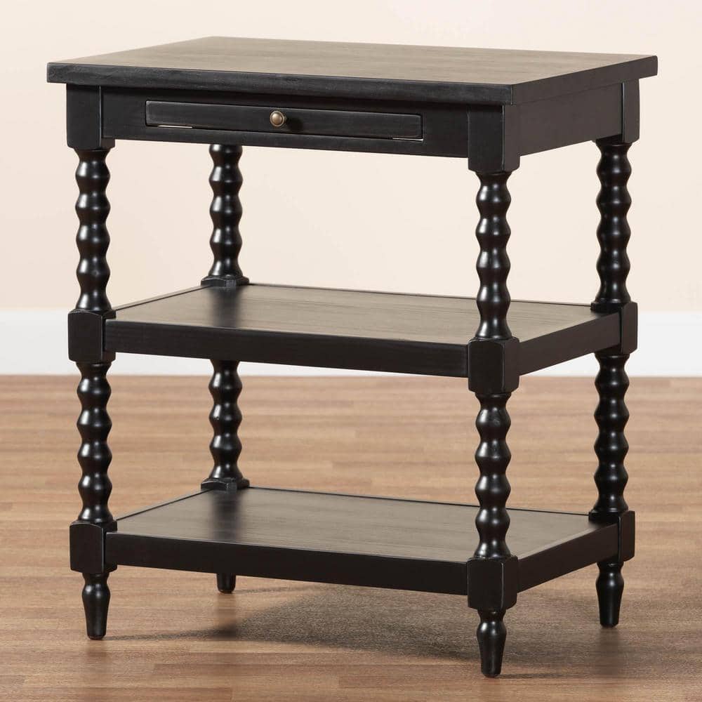 Imogene Black Wood End Table with Turned Legs