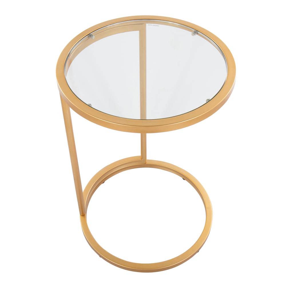 Gold Metal and Clear Glass Round End Table