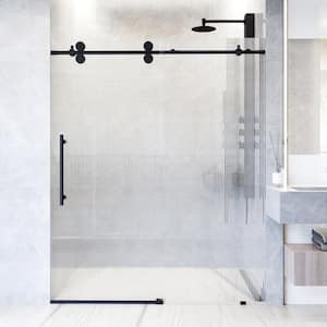 Elan 68 to 72 in. W x 74 in. H Sliding Frameless Shower Door in Matte Black with 3/8 in. (10mm) Fluted Glass