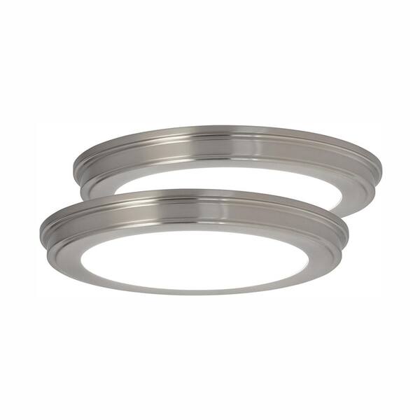 Commercial Electric 13 In Brushed Nickel Selectable Cct Color Changing Led Round Ceiling Flush Mount Light Fixture 2 Pack Jju3011l Bn - Ceiling Light Hook Home Depot