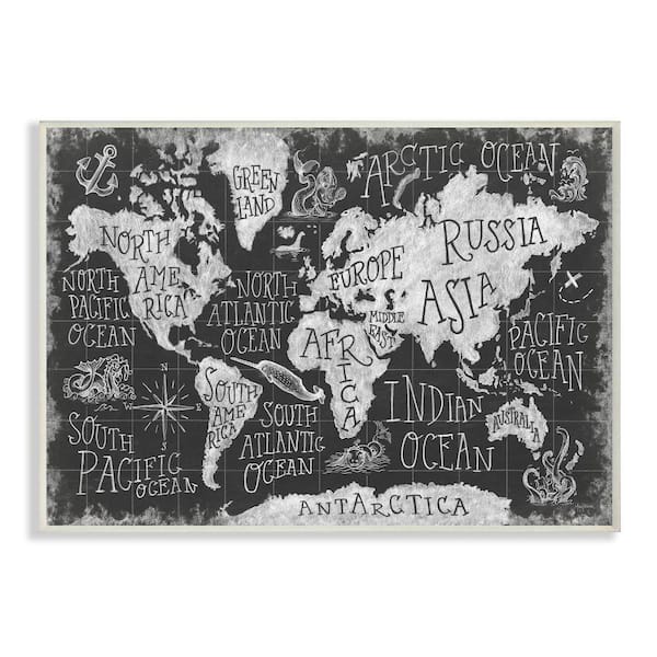 Stupell Industries Children Mythical Creatures Black White Chalk Map by Mary Urban Unframed Print Abstract Wall Art 13 in. x 19 in.