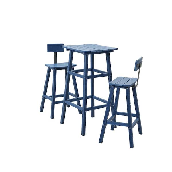 Cesicia Blue 3-Piece Plastic Square High Outdoor Serving Bar Set