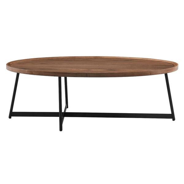 HomeRoots Amelia 48 in. Walnut Veneered/Black Large Oval Wood Coffee Table