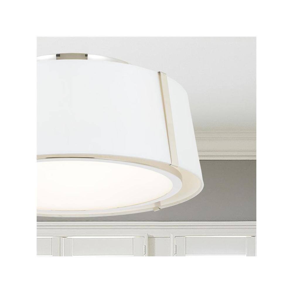 Elegant Polished Nickel 3-Light Drum Ceiling Mount with White Silk Shade