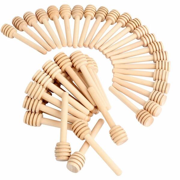 51-Piece Set of 3 in. Mini Wooden Honey Dipper Sticks with Deep Grooves for Honey Jar Dispensing Use