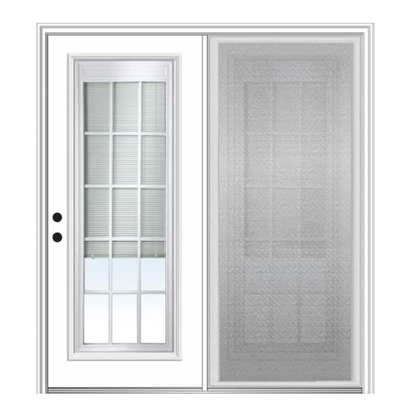 MMI Door 64 in. x 80 in. Full Lite Primed Steel Stationary Patio Glass Door Panel with Screen