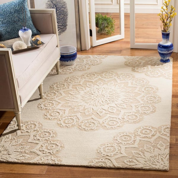 Blossom Ivory/Beige 4 ft. x 4 ft. Floral Medallion Square Area Rug
