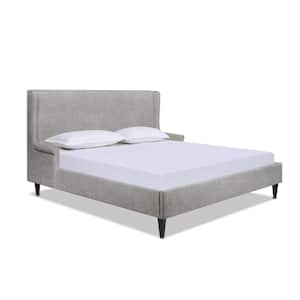 Clara 68.5 in W Wingback Arm Upholstered Platform Bed, Silver Grey Polyester