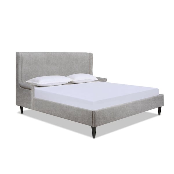 Jennifer Taylor Clara 68.5 in W Wingback Arm Upholstered Platform Bed, Silver Grey Polyester
