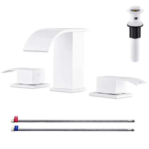 Unbranded 8 in. Widespread Double Handle Waterfall Spout Bathroom Vessel Sink Faucet in White with Pop Up Drain