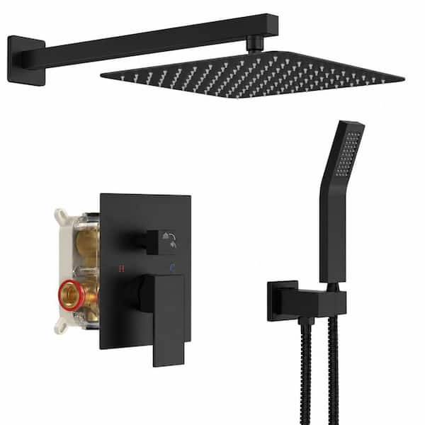 3-Piece Metal Shower Faucet Set with Rain, Handheld Head and 71 in. Hose, Wall Mounted Shower Fixtures, in Matte Black