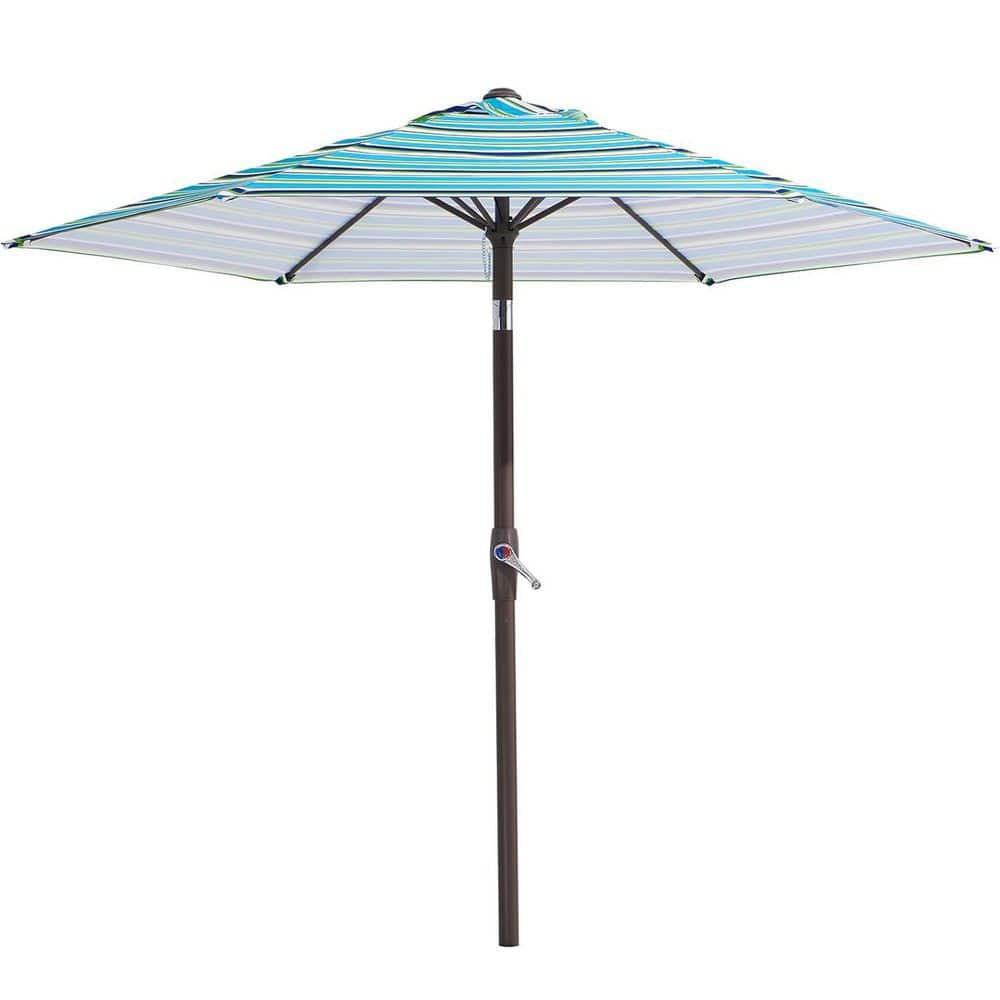 7.5 ft. Metal Market Tilt Patio Umbrella in Elegant Blue-White Stripe