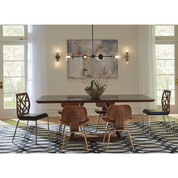Atwell Collection 40 in. 4-Light Matte Black Mid-Century Modern Island Light Chandelier with Clear Glass Shade
