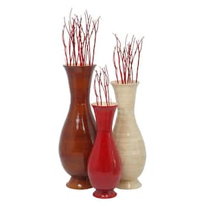 Tall Modern Decorative Floor Vase: Natural Bamboo Finish, Contemporary Home Decor, Handcrafted Bamboo, Set of 3