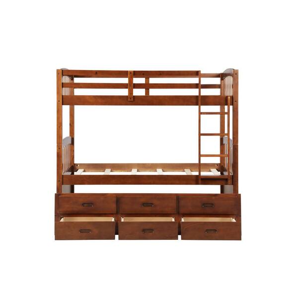 Harper & Bright Designs Walnut Twin Over Twin Wood Bunk Bed with Trundle and Drawers - image 5