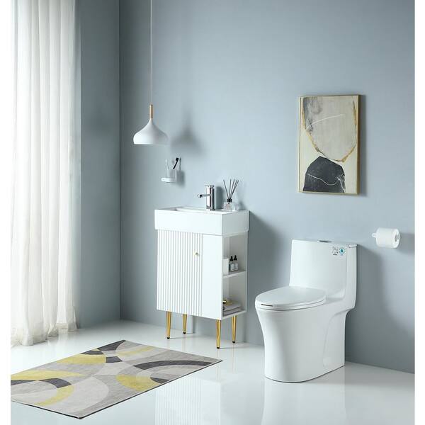 Lux 1-Piece Toilet 1.1/1.6 GPF Dual Flush Elongated Toilet 12 in. Rough In Toilet in Glossy White