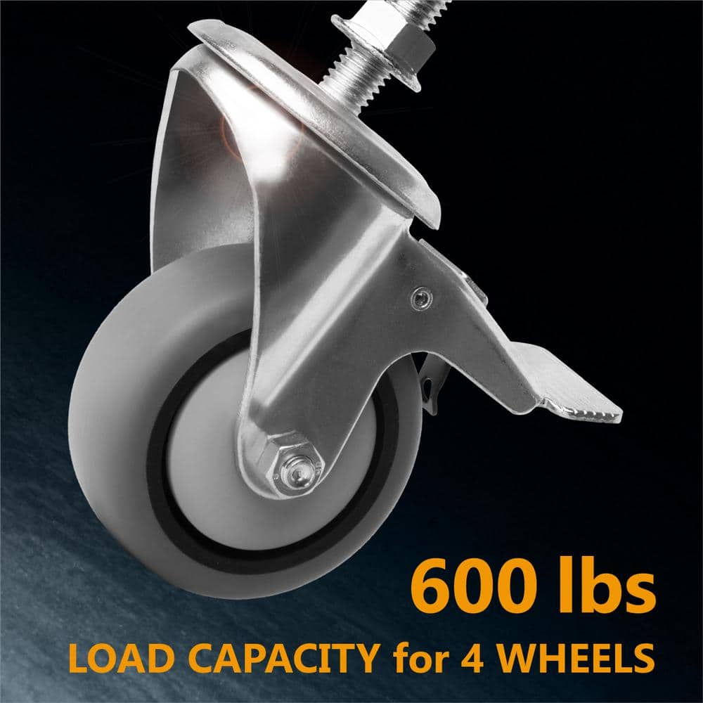 POWERTEC 3" Gray TPR Dual Locking Swivel Caster Wheels, Set of 4