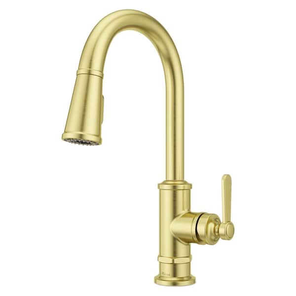 Pfister Port Haven Single-Handle Pull Down Sprayer Kitchen Faucet in Brushed Gold