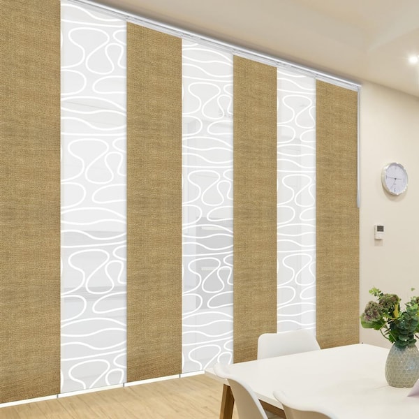 FINE FIXTURES Golden Swirl 110 in. - 153 in. W x 94 in. L Adjustable 7- Panel White Single Rail Panel Track with 23.5 in. Slates