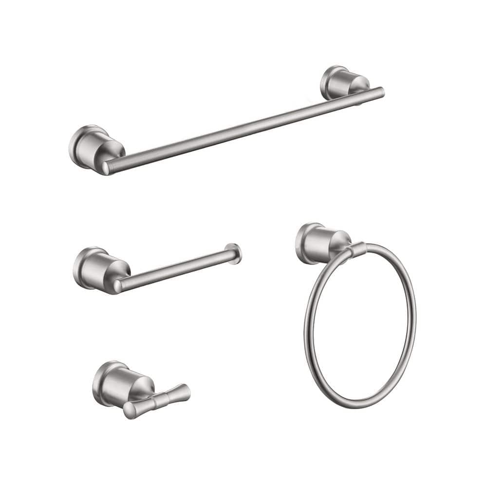 Modland 4Piece Bath Hardware Set in Brushed Nickel with Towel Ring