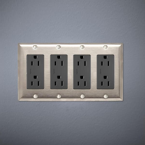 Pass & Seymour 302/304 S/S 4 Gang 4 Decorator/Rocker Wall Plate, Stainless Steel (1-Pack)