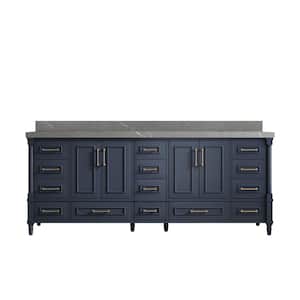Hudson 84 in. W x 22 in. D x 36 in. H Double Sink Bath Vanity in Navy Blue with 2 in. Piatra Gray Top