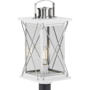 Barlowe Collection 1-Light Stainless Steel Clear Seeded Glass Farmhouse Outdoor Post Lantern Light