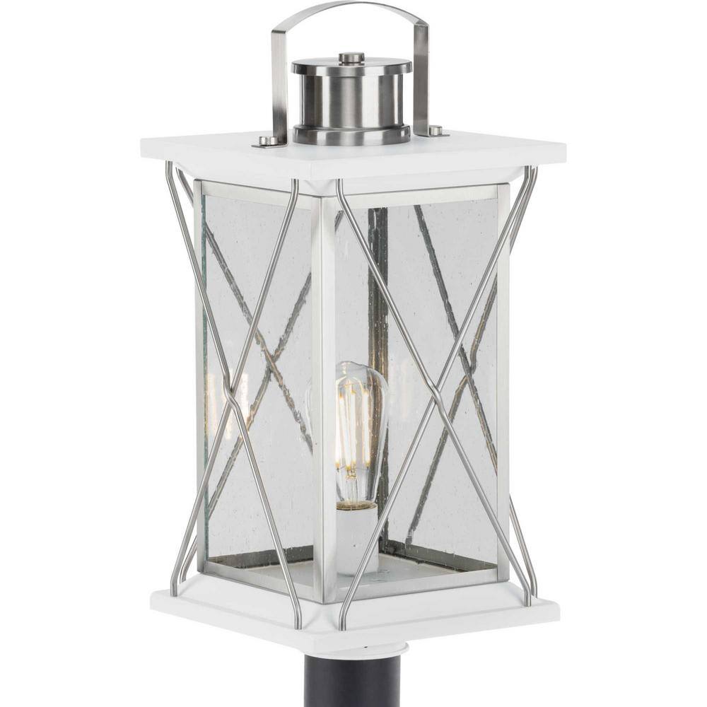 Progress Lighting  Barlowe Collection 1-Light Stainless Steel Clear Seeded Glass Farmhouse Outdoor Post Lantern Light - 1