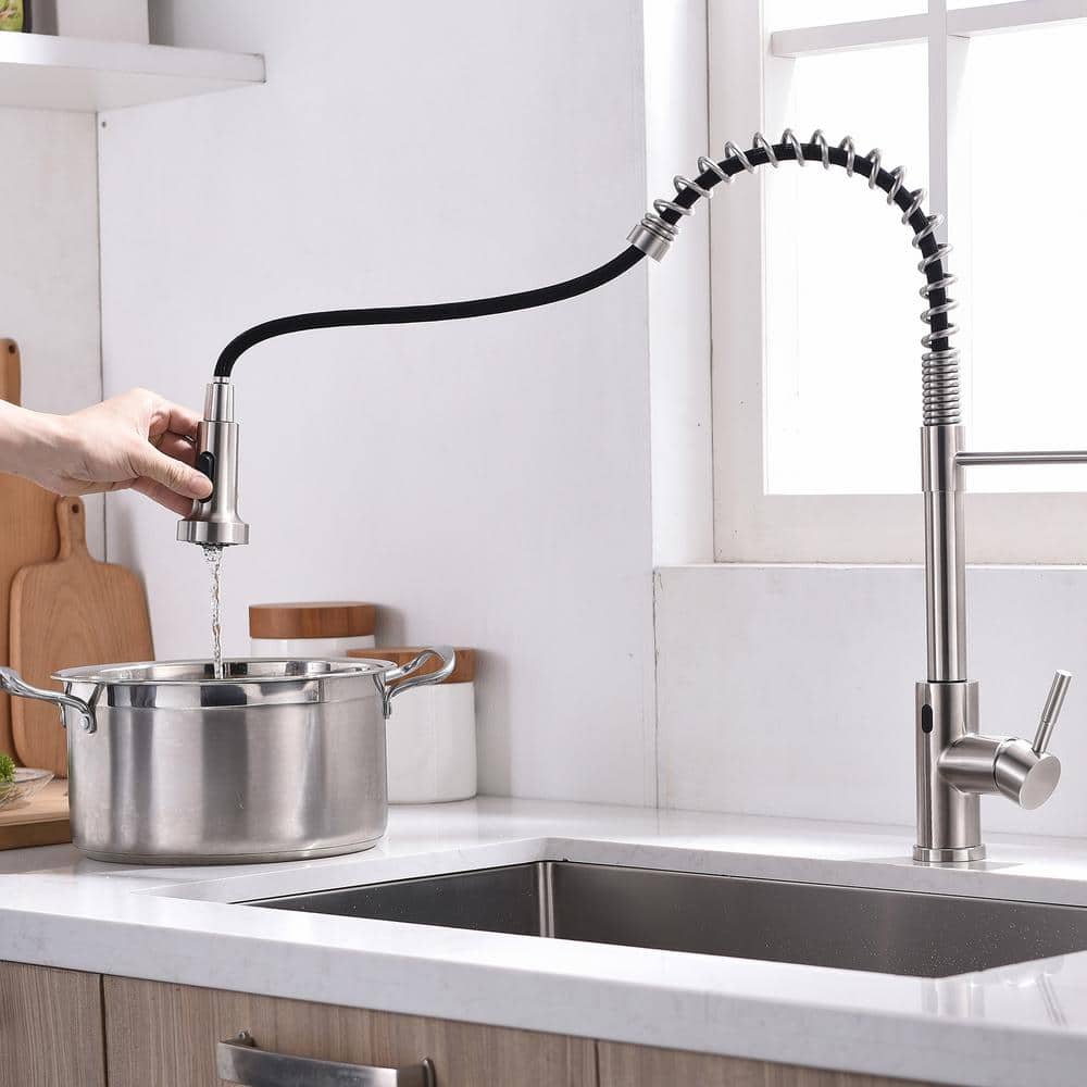 Brushed Nickel Touchless Pull-Down Kitchen Faucet with Spray
