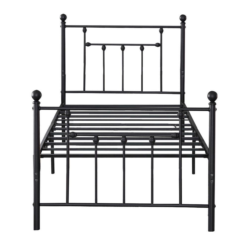 39 in. W Black Twin Size Bed Frame Heavy Duty Metal Platform, Premium Steel Slat With Headboard and Footboard