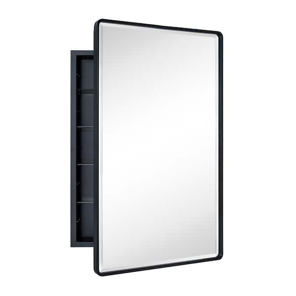 Farmhouse 24 in. W x 36 in. H Recessed Rectangular Metal Framed Bathroom Medicine Cabinets with Mirror in Matt Black