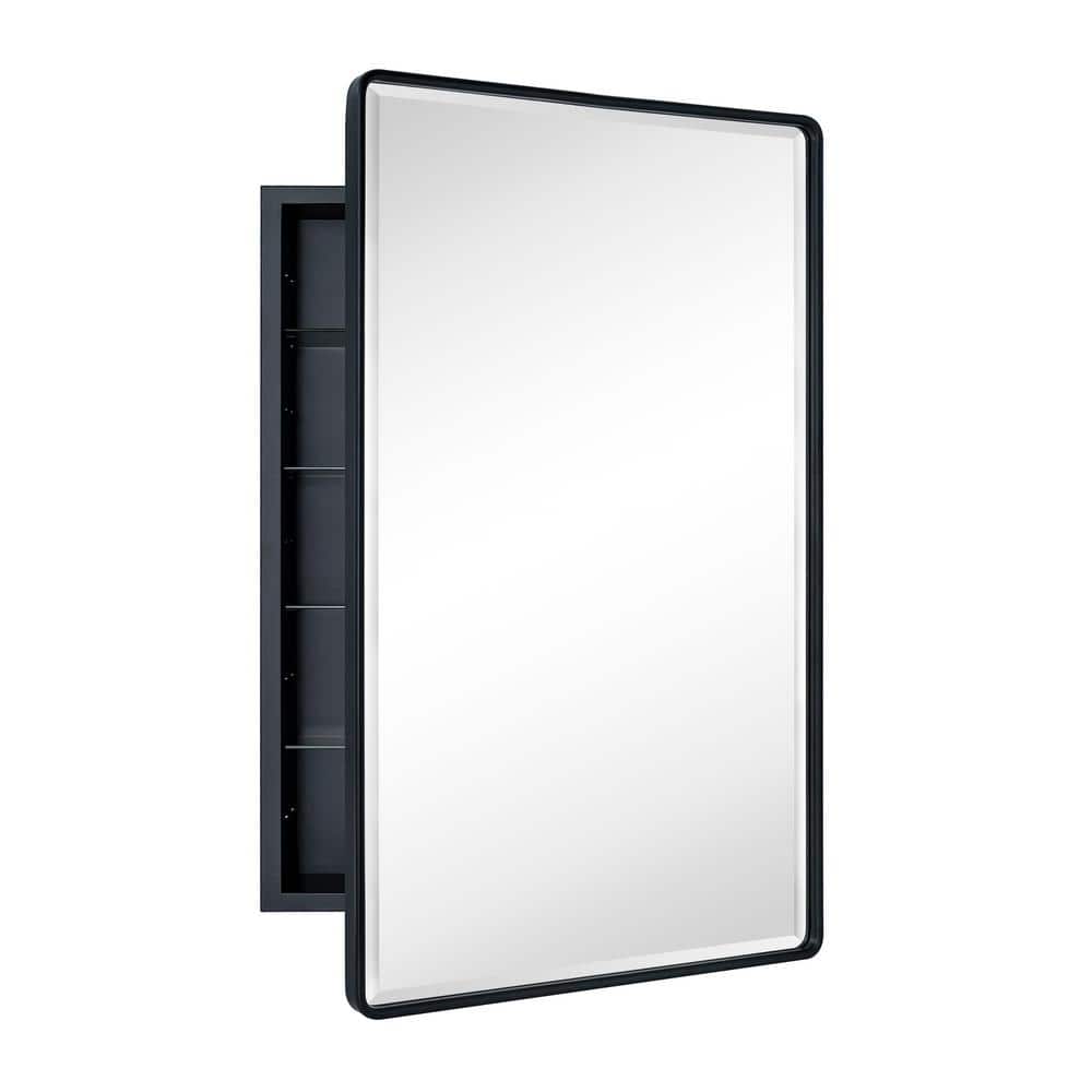 Farmhouse 24 in. W x 36 in. H Recessed Rectangular Metal Framed Bathroom Medicine Cabinets with Mirror in Matt Black price history on PriceWatchPro