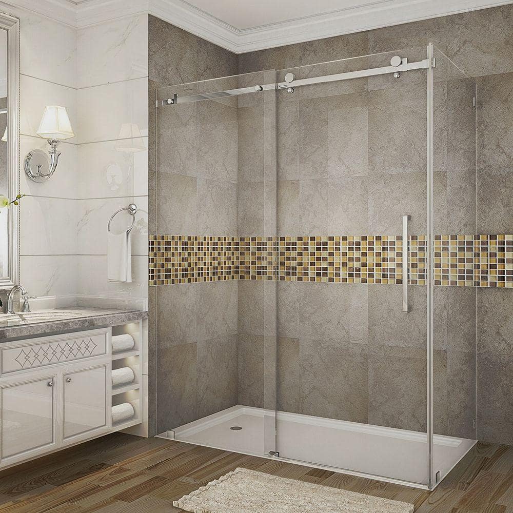 Aston Moselle 60 in. x 33.4375 in. x 75 in. Completely Frameless Sliding Shower Enclosure in Chrome with Clear Glass -  SEN976-CH-60-10