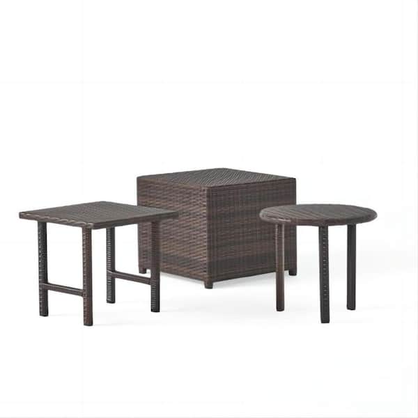 Clihome 3-Piece All-Weather PE Wicker Side Table Set