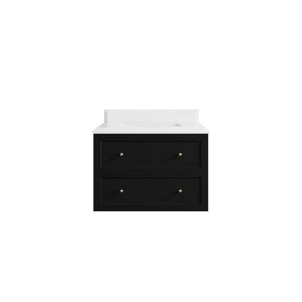 Willow Collections Roswell 30 in. Single Sink Freestanding Black Bath Vanity with White Qt. Top Unassembled