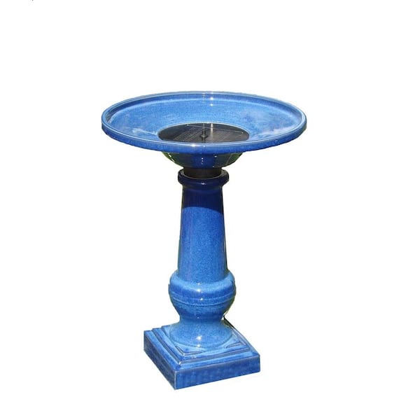 Smart Solar Athena Glazed Blue Ceramic Solar on Demand Birdbath Fountain