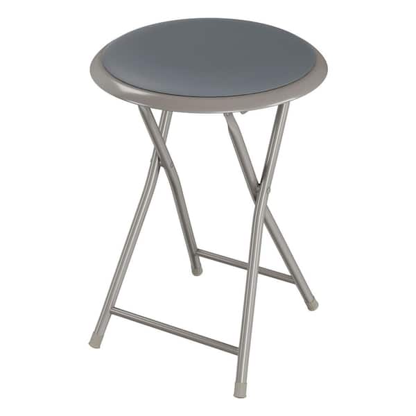 18 in. Gray Backless Steel Frame Folding Bar Stool with Padded Seat
