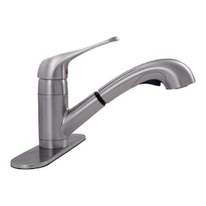 Single Handle 8 in. Centerset Pull Out Sprayer Kitchen Faucet with Deckplate in Brushed Nickel