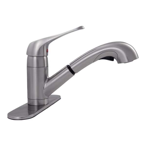 MSI Single Handle 8 in. Centerset Pull Out Sprayer Kitchen Faucet with Deckplate in Brushed Nickel