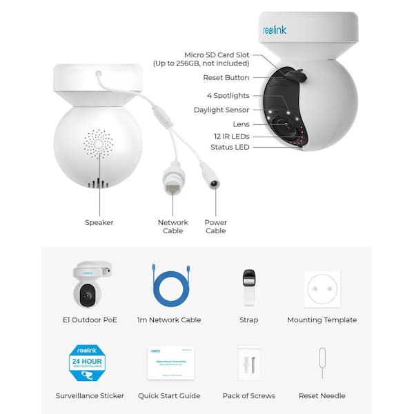 REOLINK E1 Series Wired PoE Outdoor 4K PTZ Home Security Camera with 3X Optical Zoom, Smart Detect, Auto Tracking and Spotlights